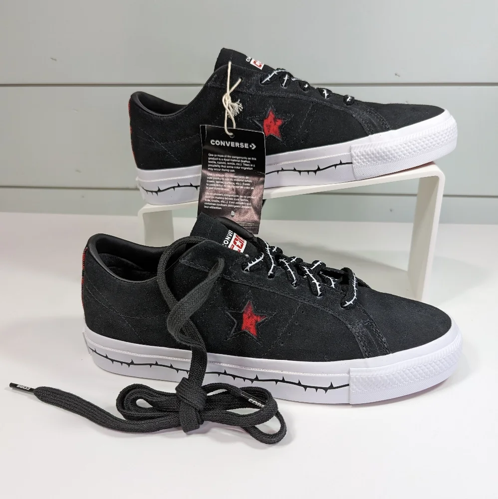 Converse Cons One Star Pro Roses Black Red Suede Casual Skateboard Size Men's 6